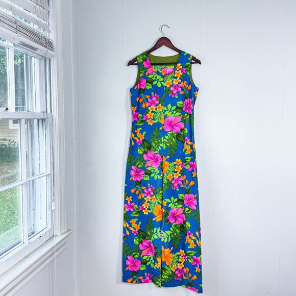 Tropical Floral Print Womans Jumpsuit Size Medium Wide Leg Front Zipper Vacation